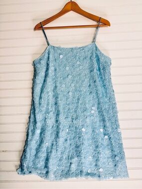NWT A New Day Blue Sequin Paillette Slip Dress Sz L